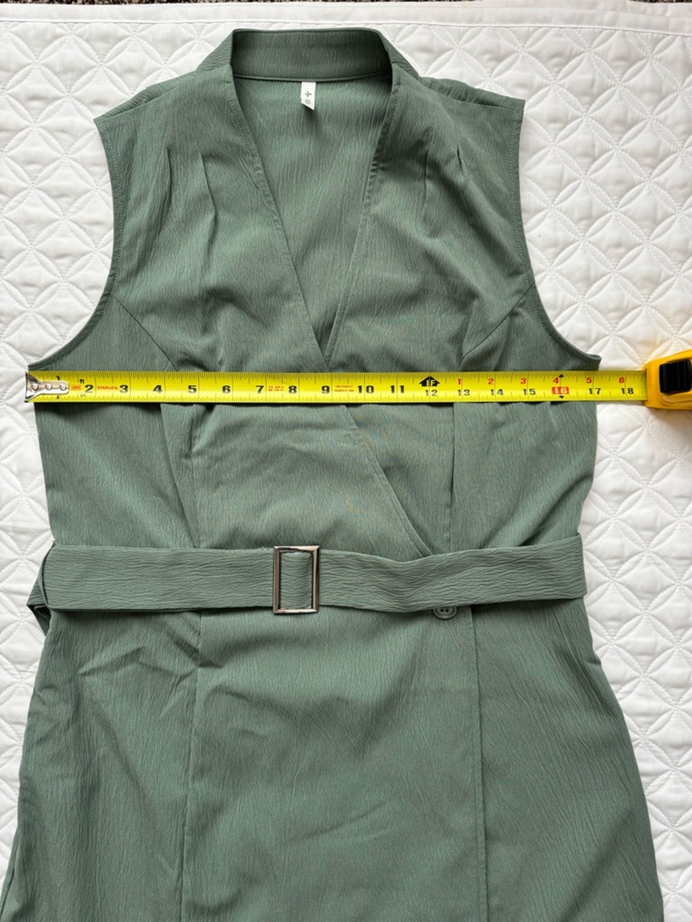 NWT HALARA Green V-Neck Sleeveless Wrapped Belted Midi Travel Dress Pockets Sz M - Picture 5 of 16